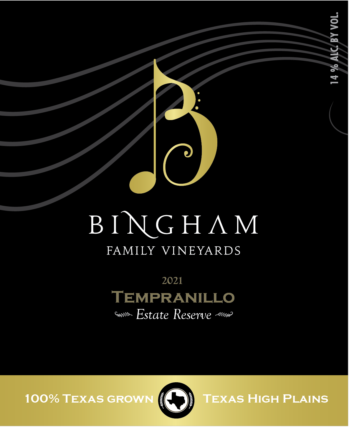 TABC label artwork for Bingham Family Vineyards 2021 Reserve Tempranillo
