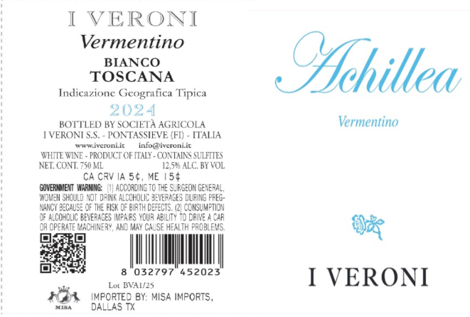 TABC label artwork for I VERONI ACHILLEA