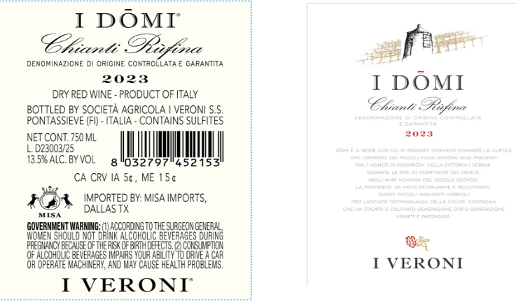TABC label artwork for I VERONI I DOMI