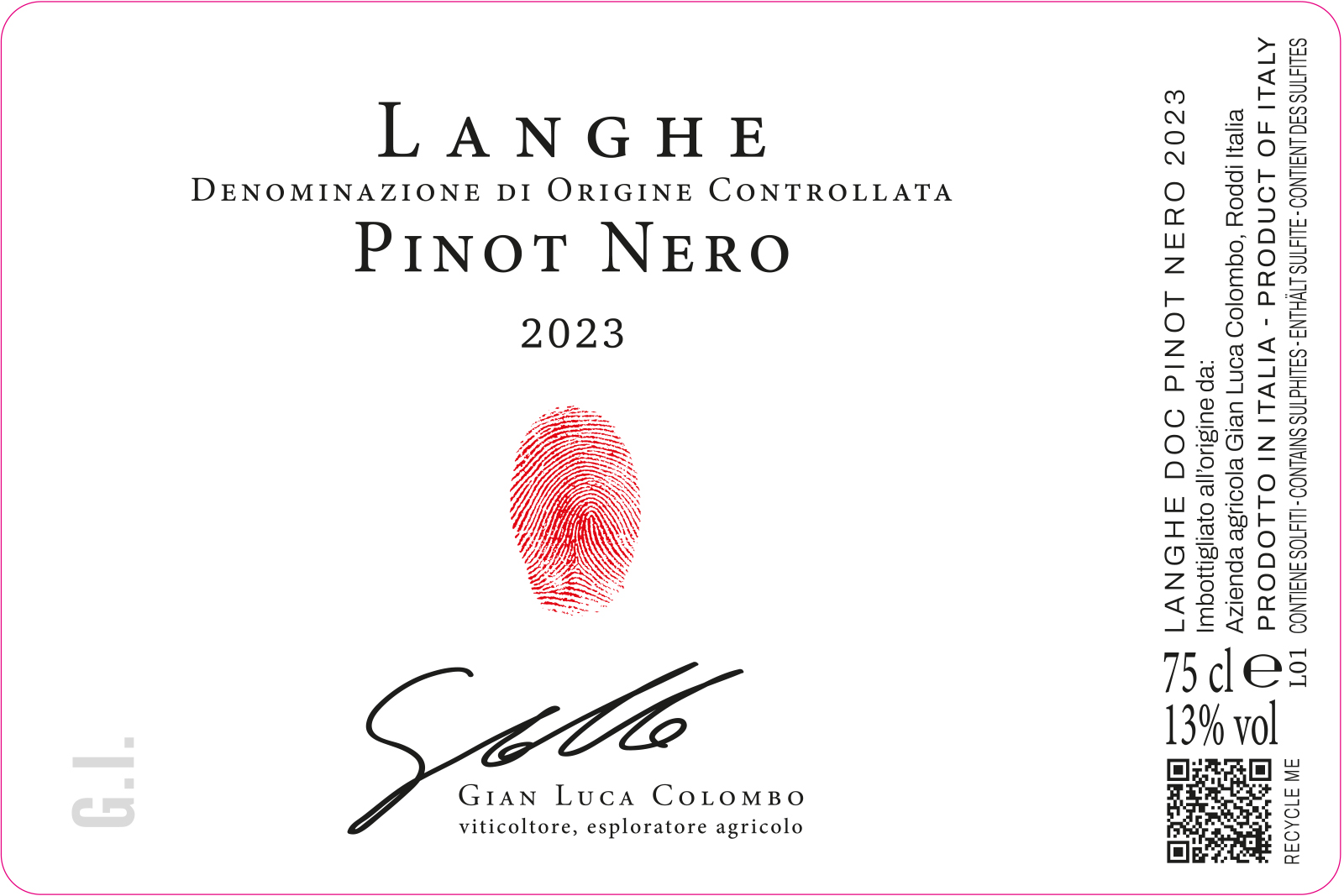 TABC label artwork for Gian Luca Colombo Pinot Nero