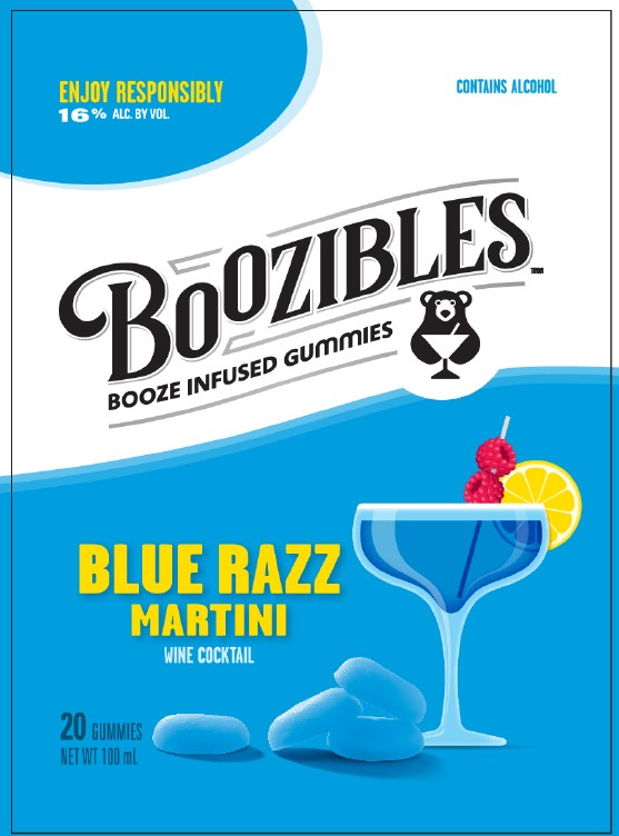 TABC label artwork for Boozibles Wine Infused Gummies (Blue Razz)