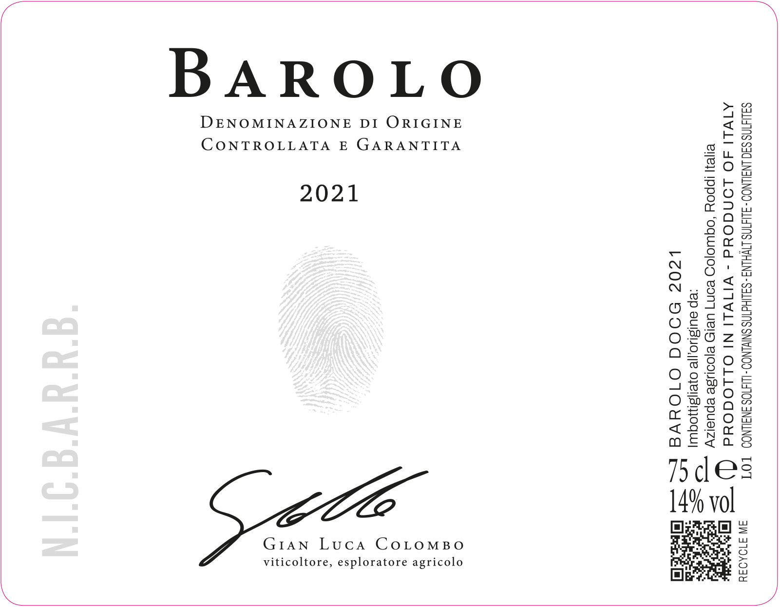 TABC label artwork for Gian Luca Colombo Barolo