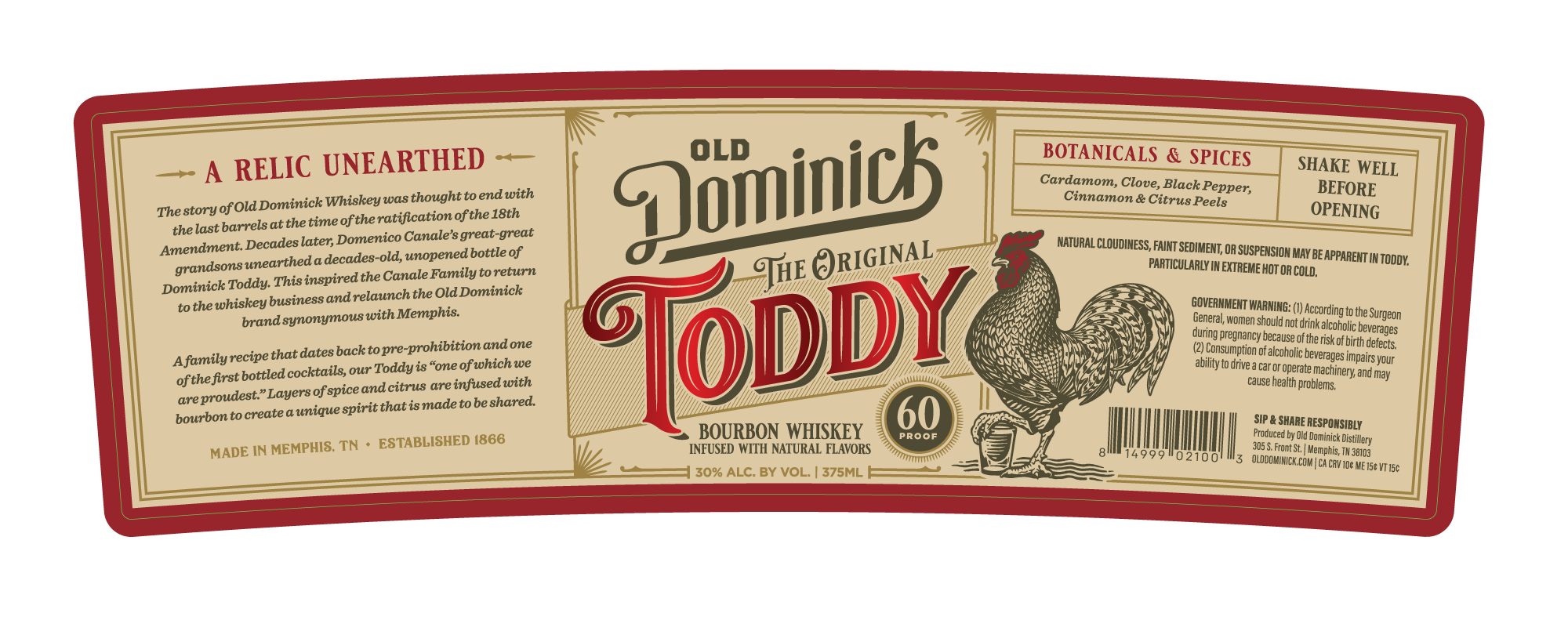 TABC label artwork for Old Dominick Toddy