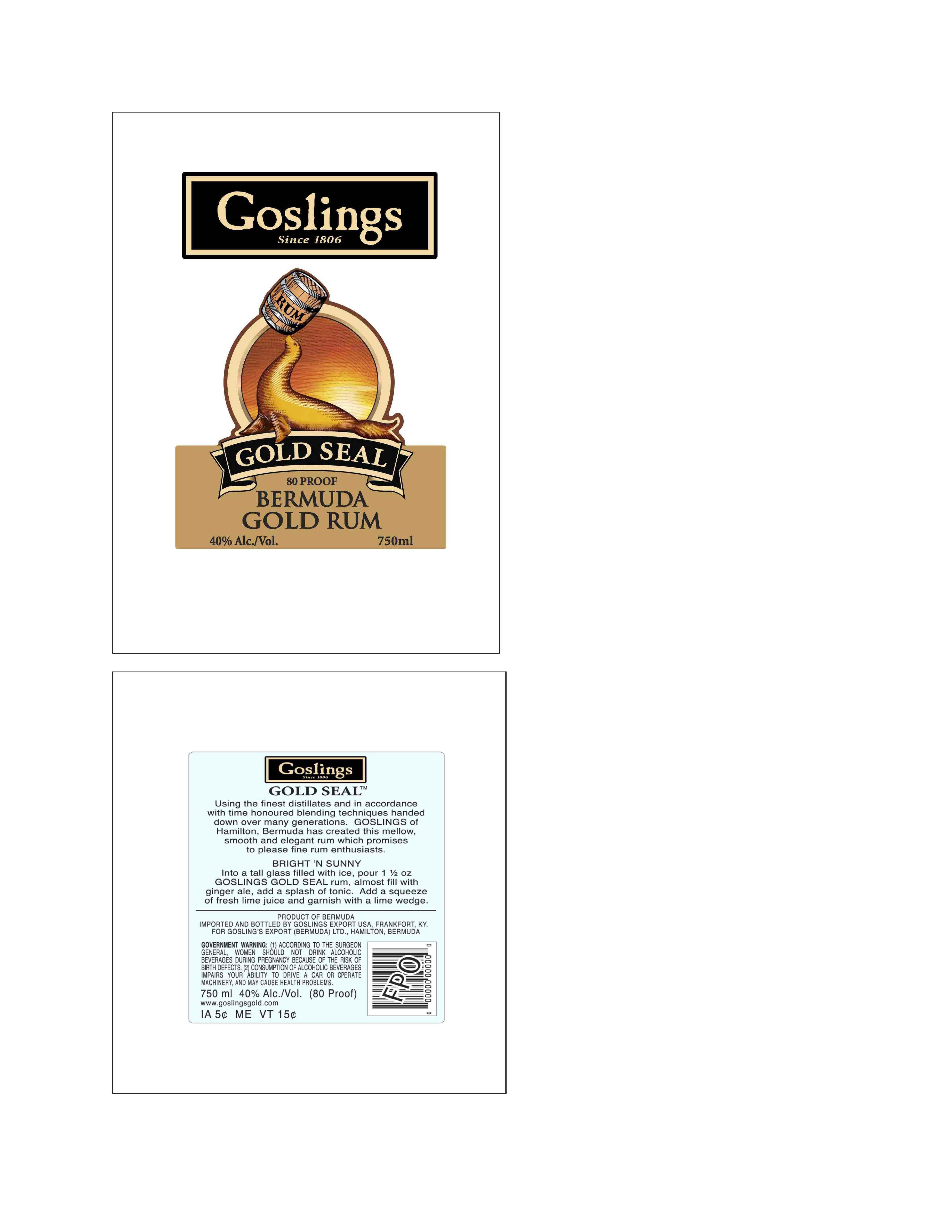 TABC label artwork for Goslings Gold Seal Rum