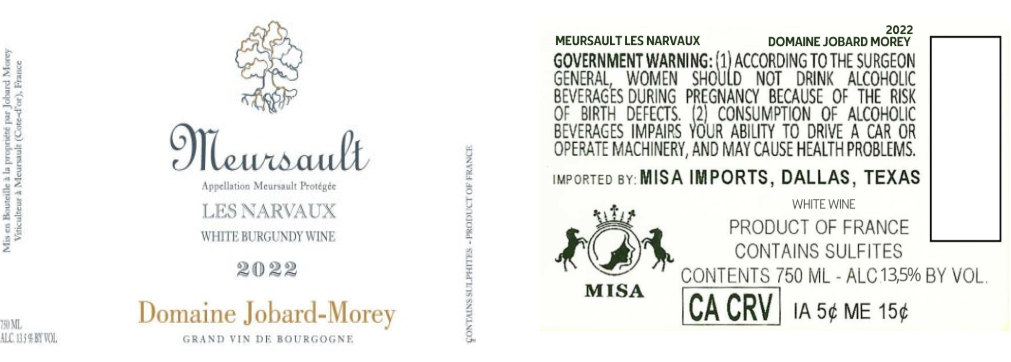 TABC label artwork for DOMAINE JOBARD-MOREY LES NARVAUX