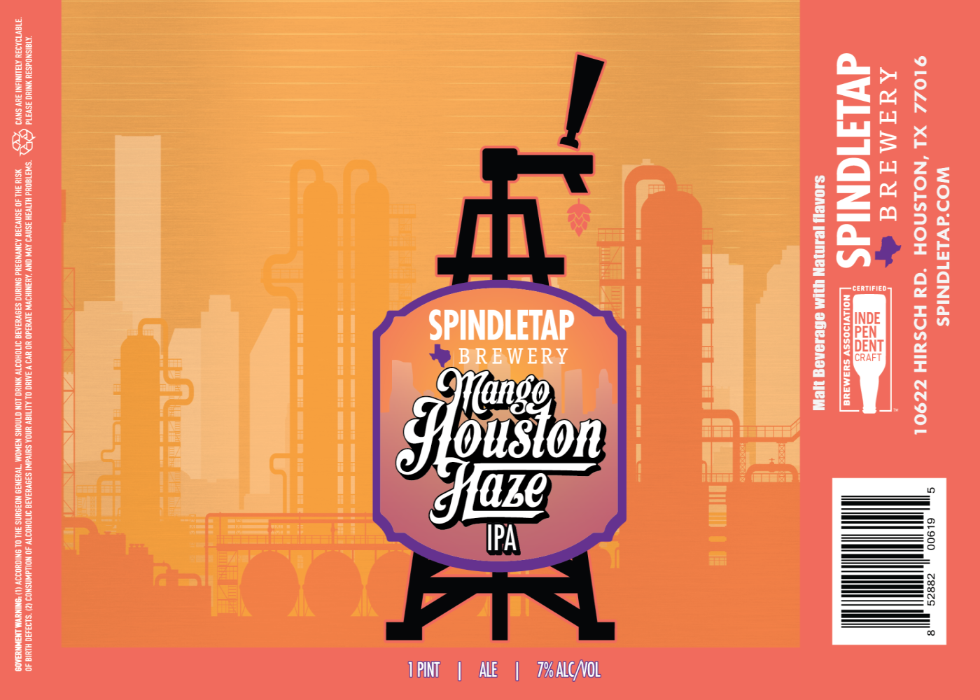 TABC label artwork for SPINDLETAP BREWERY MANGO HOUSTON HAZE IPA