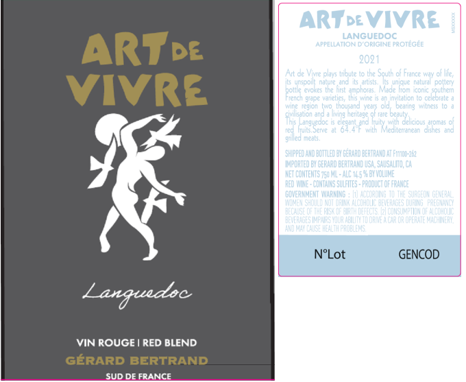 TABC label artwork for Gerard Bertrand Art de Vivre Red Languedoc