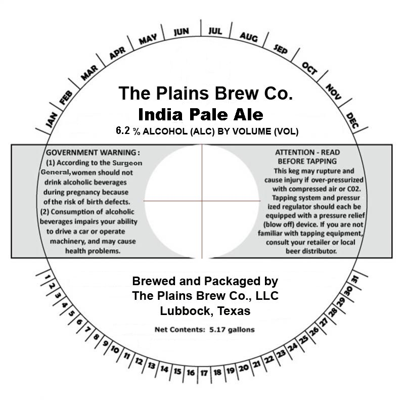 TABC label artwork for Plains Brew IPA