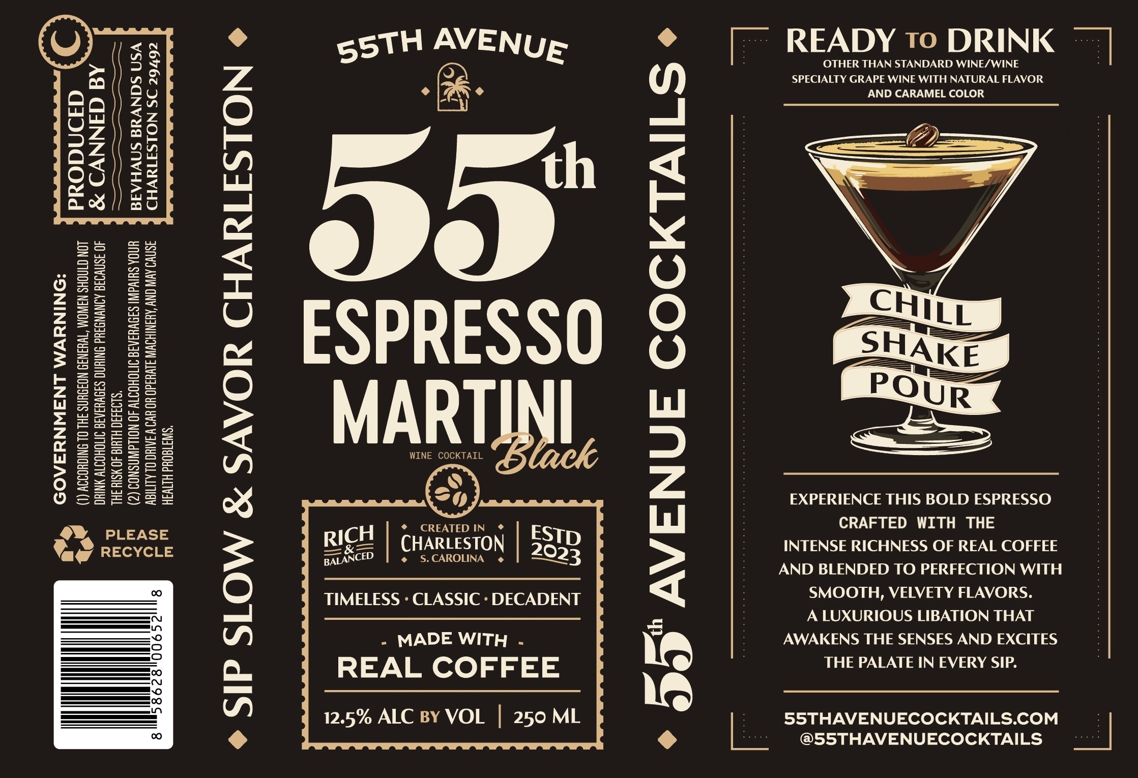 TABC label artwork for 55TH AVENUE COCKTAILS ESPRESSO MARTINI BLACK