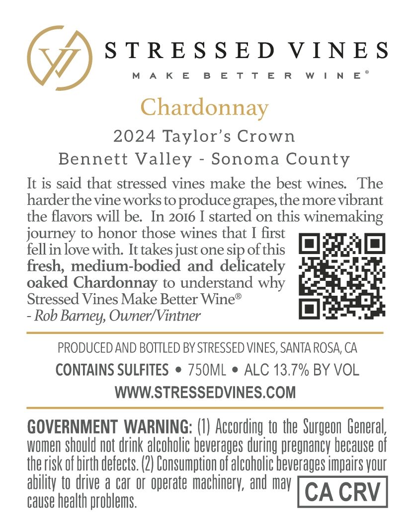 TABC label artwork for STRESSED VINES TAYLOR'S CROWN CHARDONNAY