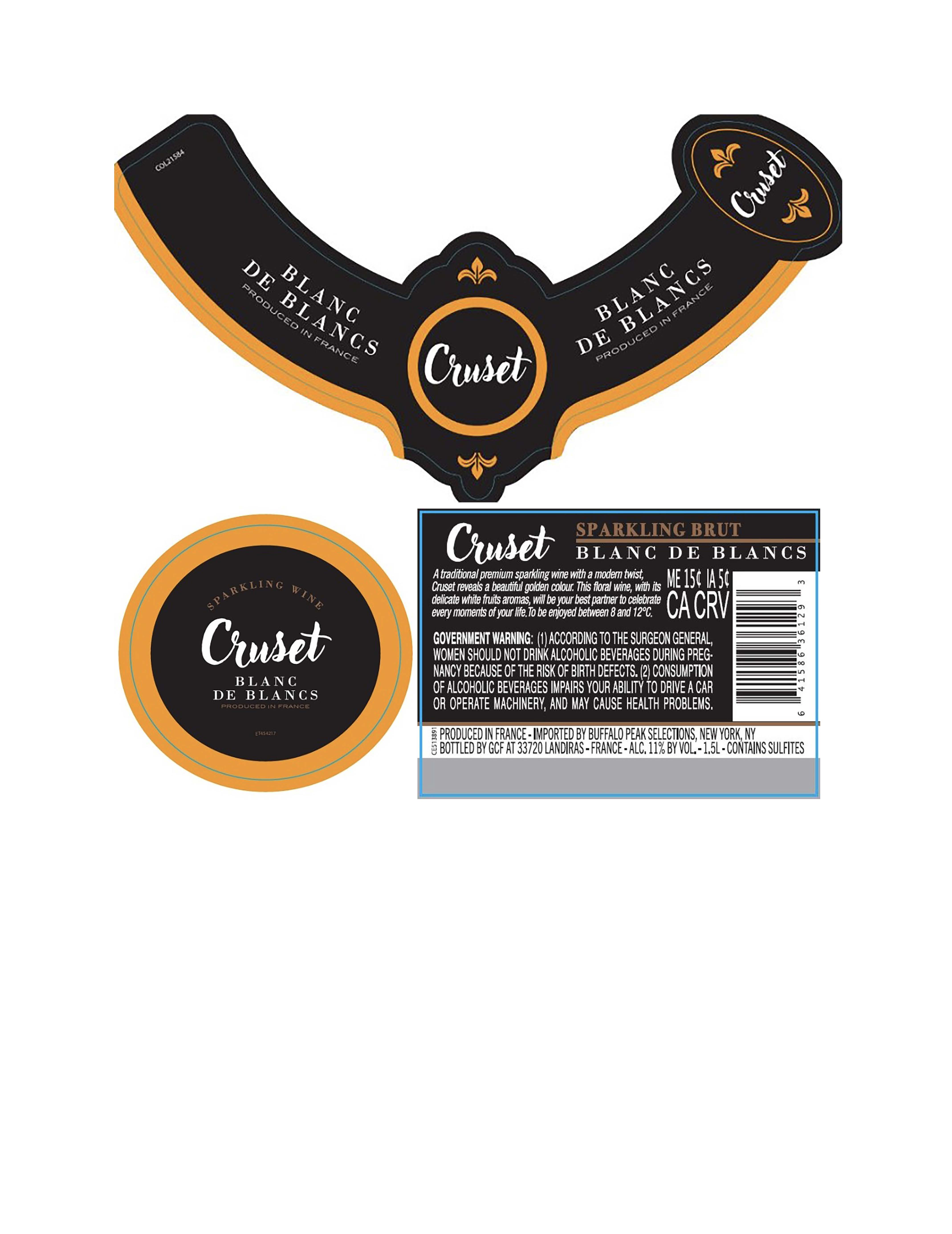 TABC label artwork for Cruset Blanc de Blanc Sparkling