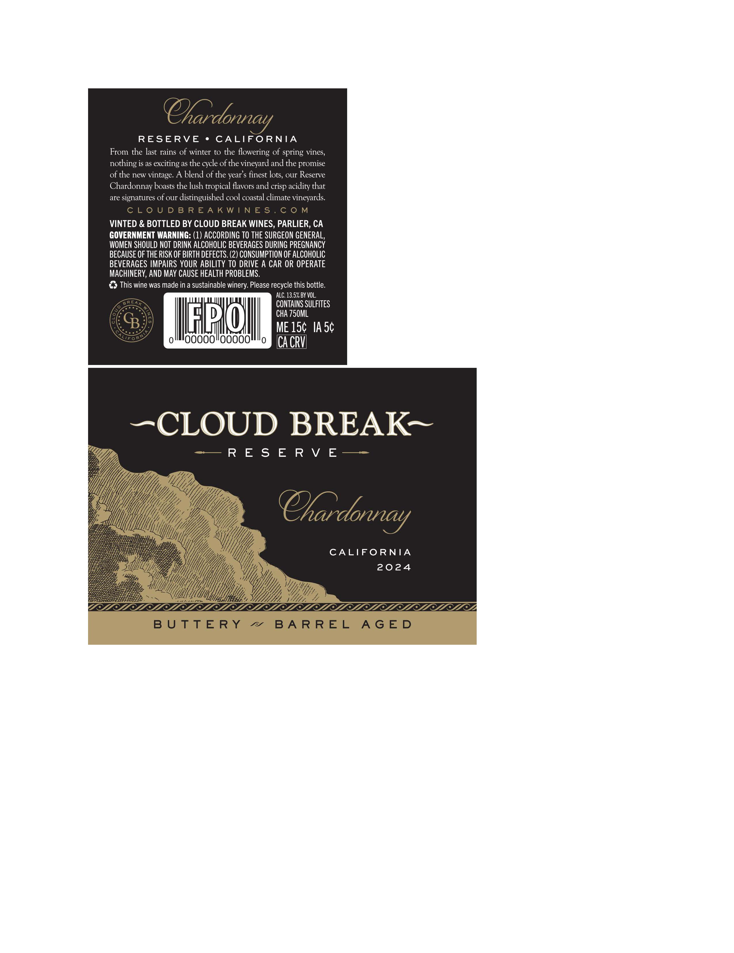 TABC label artwork for Cloud Break Chardonnay Reserve California