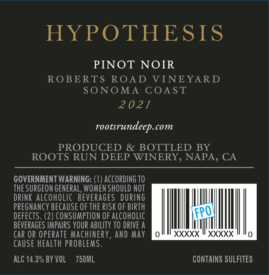 TABC label artwork for Hypothesis Roberts Road Vineyard Sonoma Coast Pinot Noir