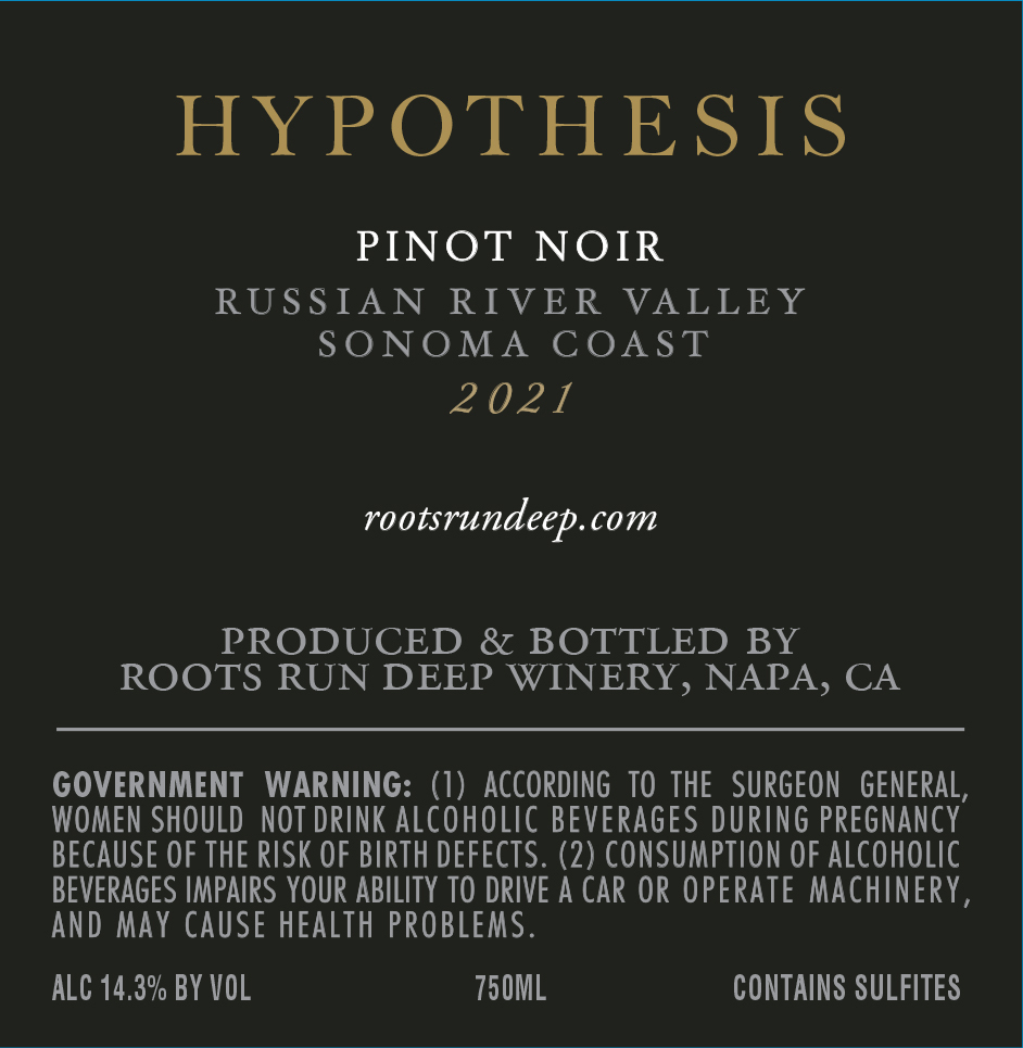TABC label artwork for Hypothesis Russian River Valley Pinot Noir