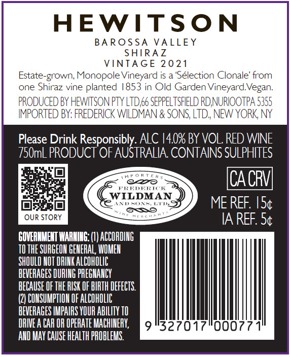 TABC label artwork for Hewitson Monopole Shiraz Barossa Valley