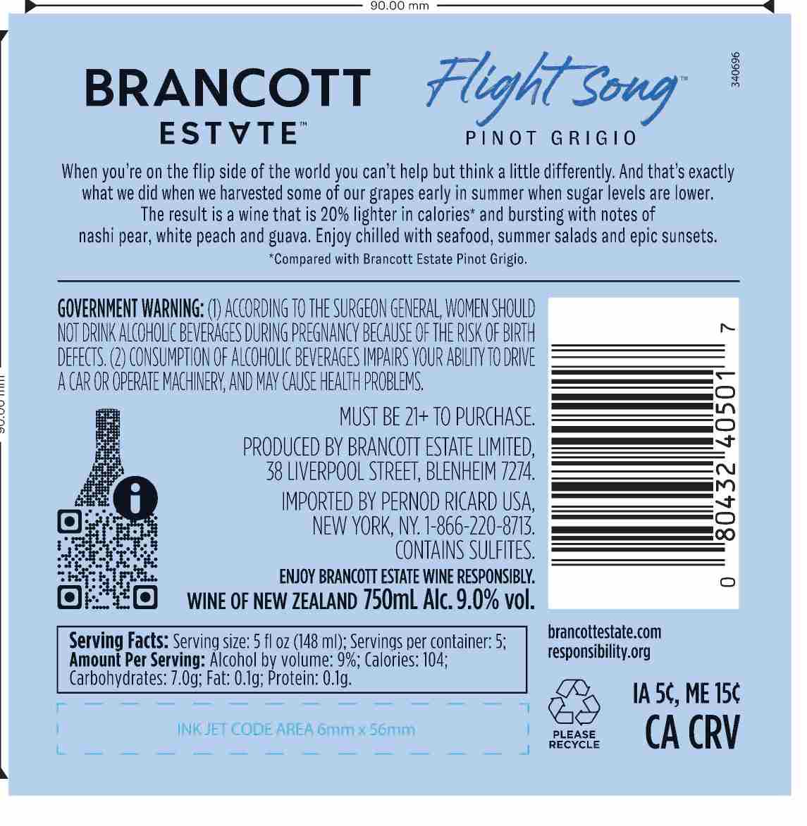 TABC label artwork for Brancott Estate Pinot Grigio Marlborough