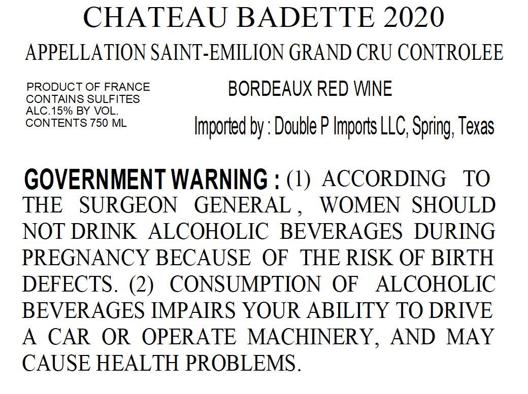 TABC label artwork for Badette