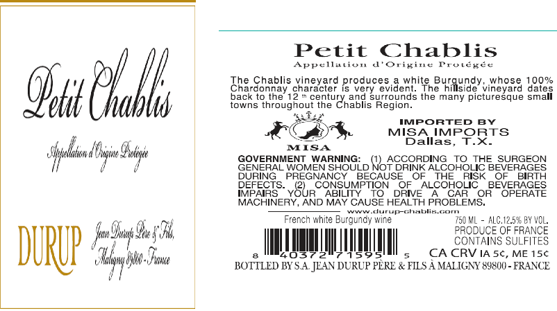 TABC label artwork for DURUP PETIT CHABLIS
