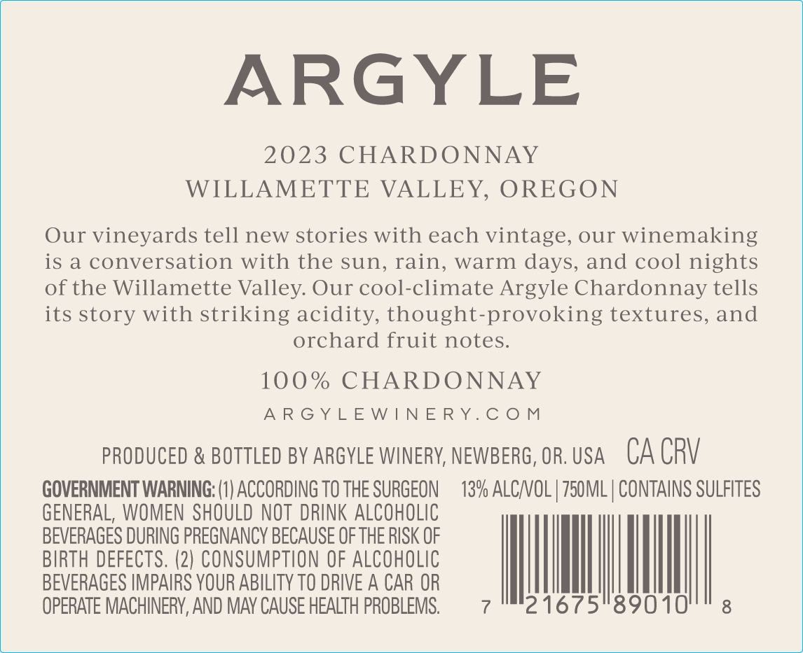 TABC label artwork for Argyle Willamette Valley Chardonnay