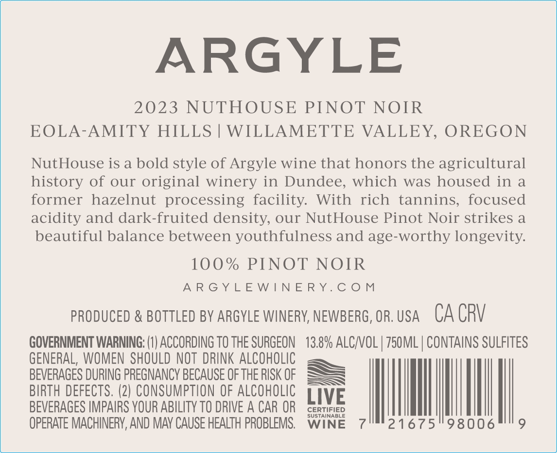 TABC label artwork for Argyle Nuthouse Pinot Noir