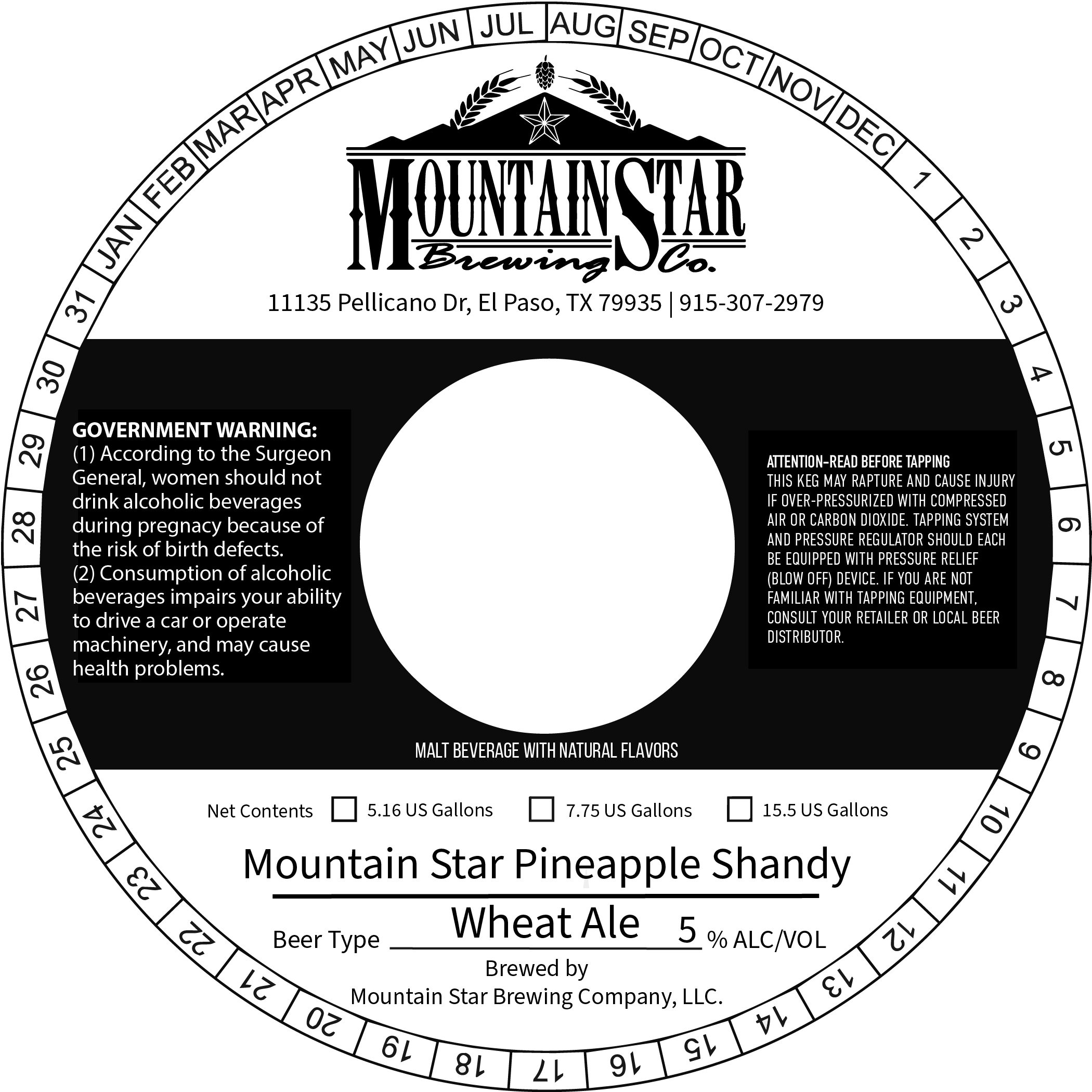 TABC label artwork for Mountain Star Pineapple Shandy