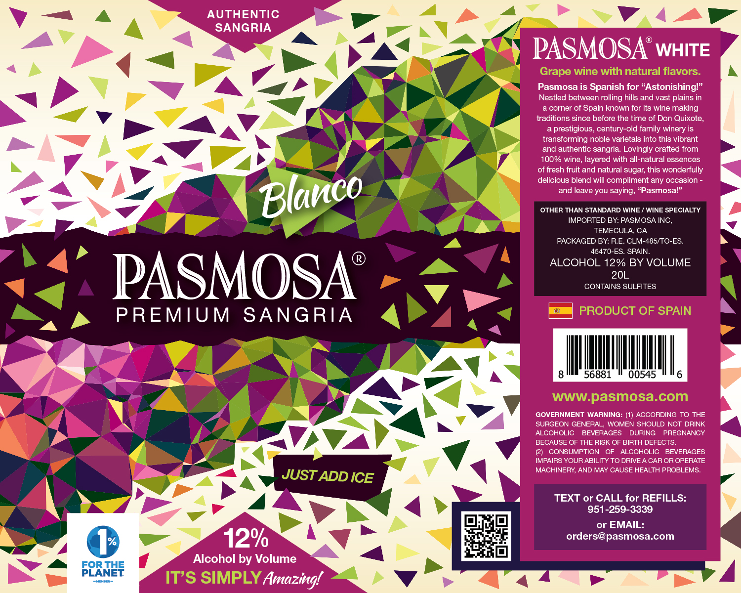TABC label artwork for Pasmosa Blanco Keg
