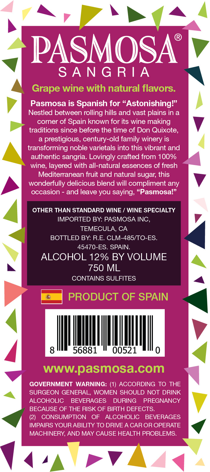 TABC label artwork for Pasmosa Blanco 750ml