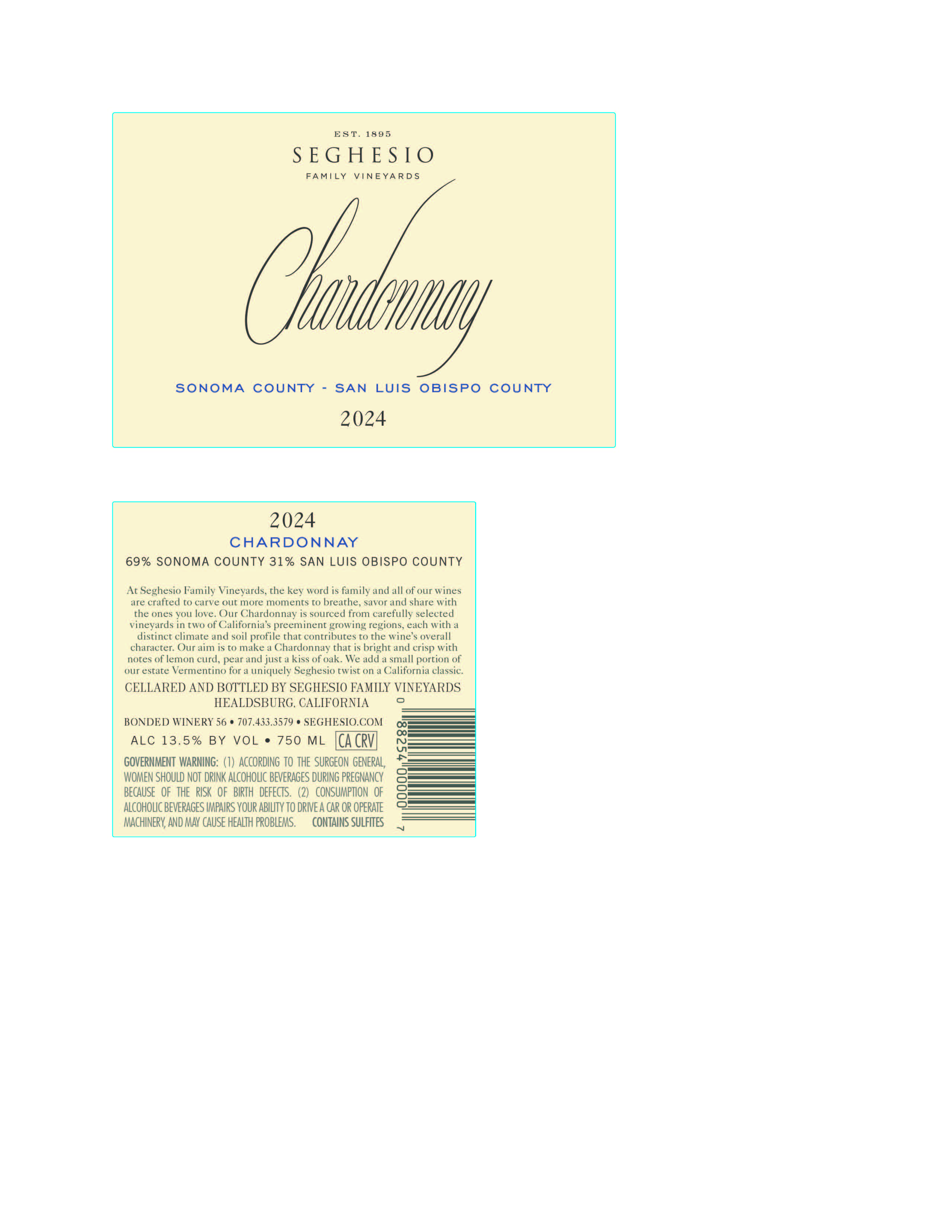 TABC label artwork for Seghesio Family Vineyards Sonoma County San Luis Obispo County Chardonnay 2024