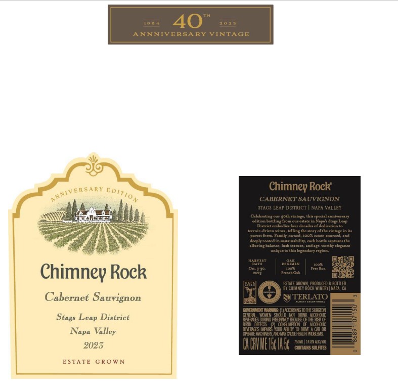 TABC label artwork for Chimney Rock Anniversary Edition Cabernet Sauvignon Stags Leap District Napa Valley