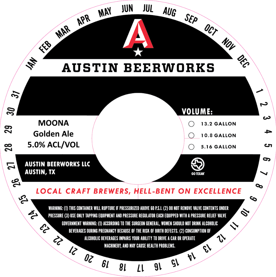 TABC label artwork for Moona Golden Ale