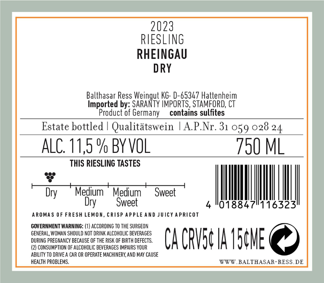 TABC label artwork for Balthasar Ress Trocken Riesling Rheingau