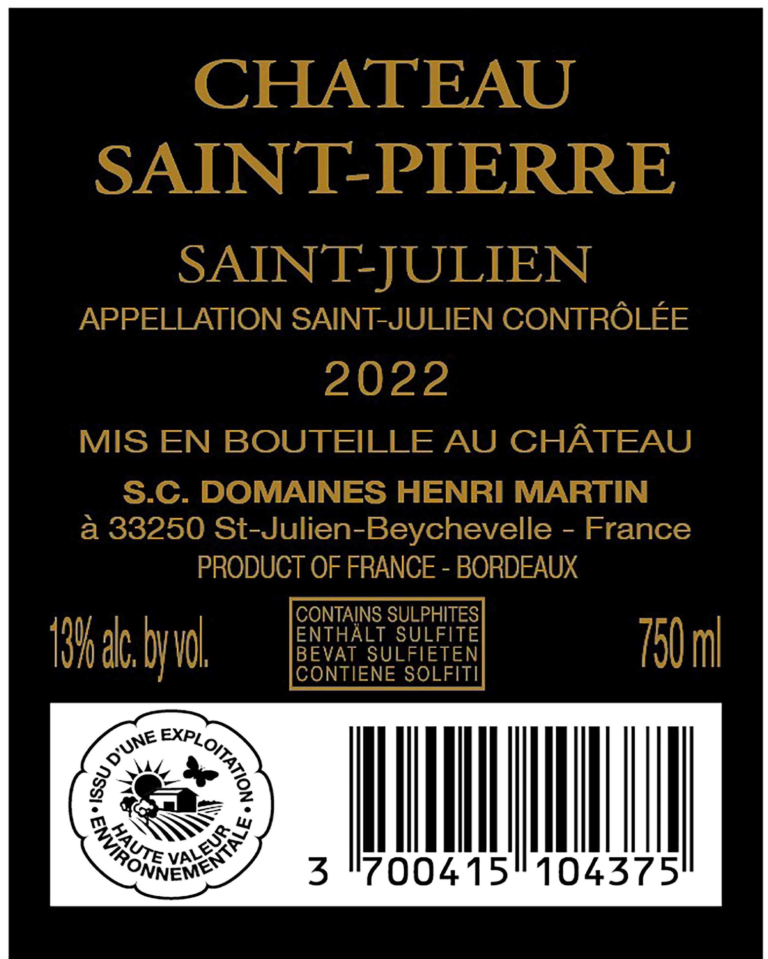 TABC label artwork for Chateau Saint Pierre St Julien