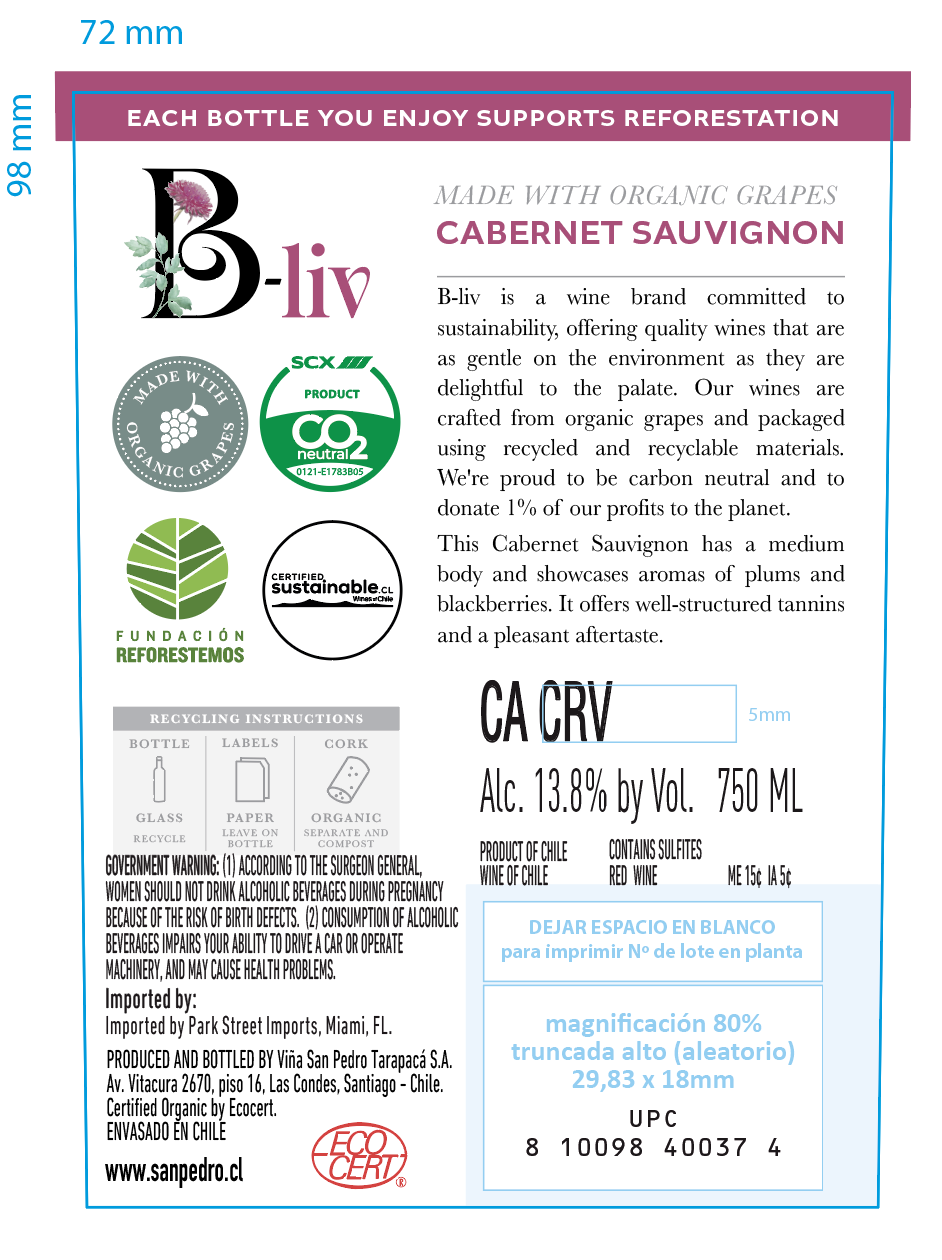TABC label artwork for B-Liv Cabernet Sauvignon Reserve 2023