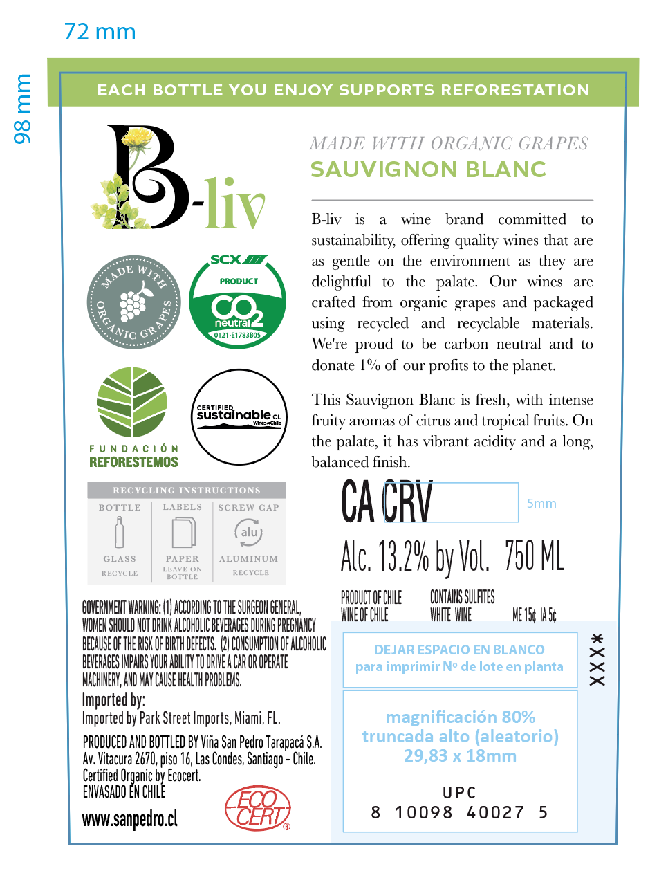 TABC label artwork for B-Liv Sauvignon Blanc Reserve 2024
