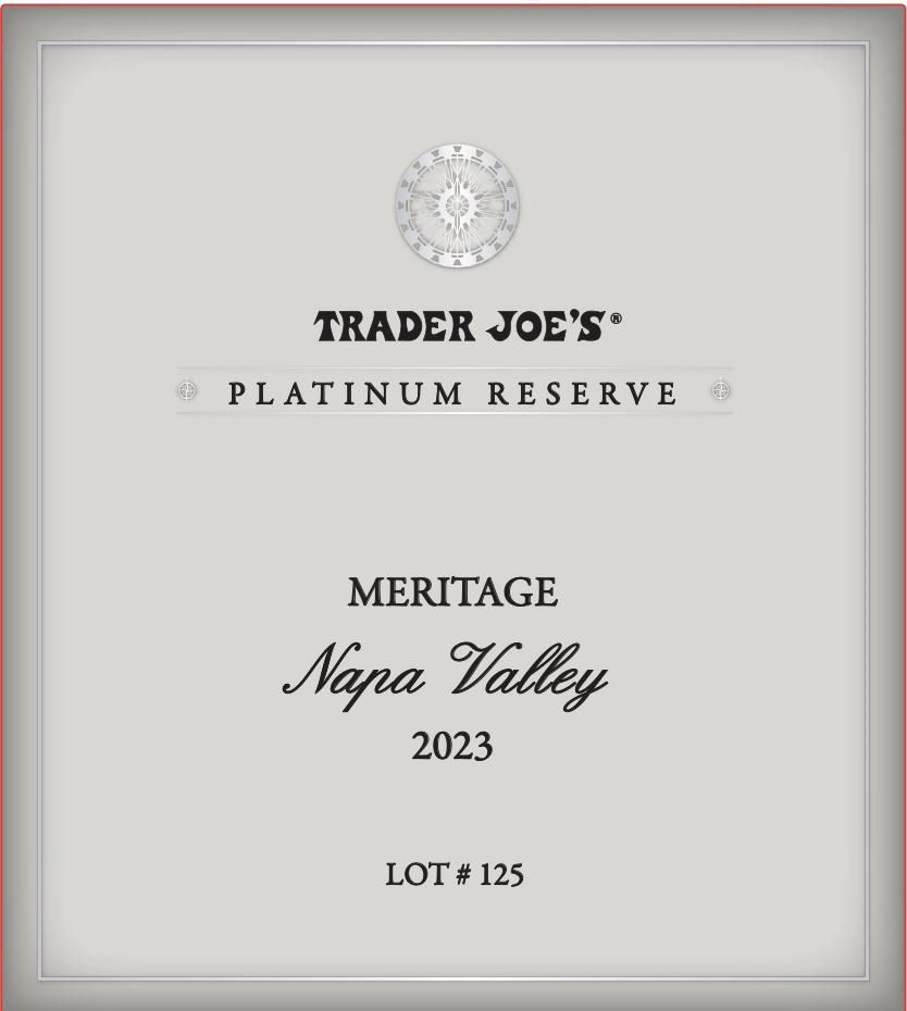 TABC label artwork for Trader Joe's Platinum Reserve Meritage Lot# 125 Napa Valley