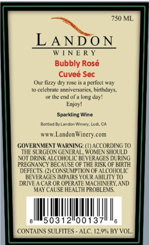 TABC label artwork for BUBBLY ROSE'