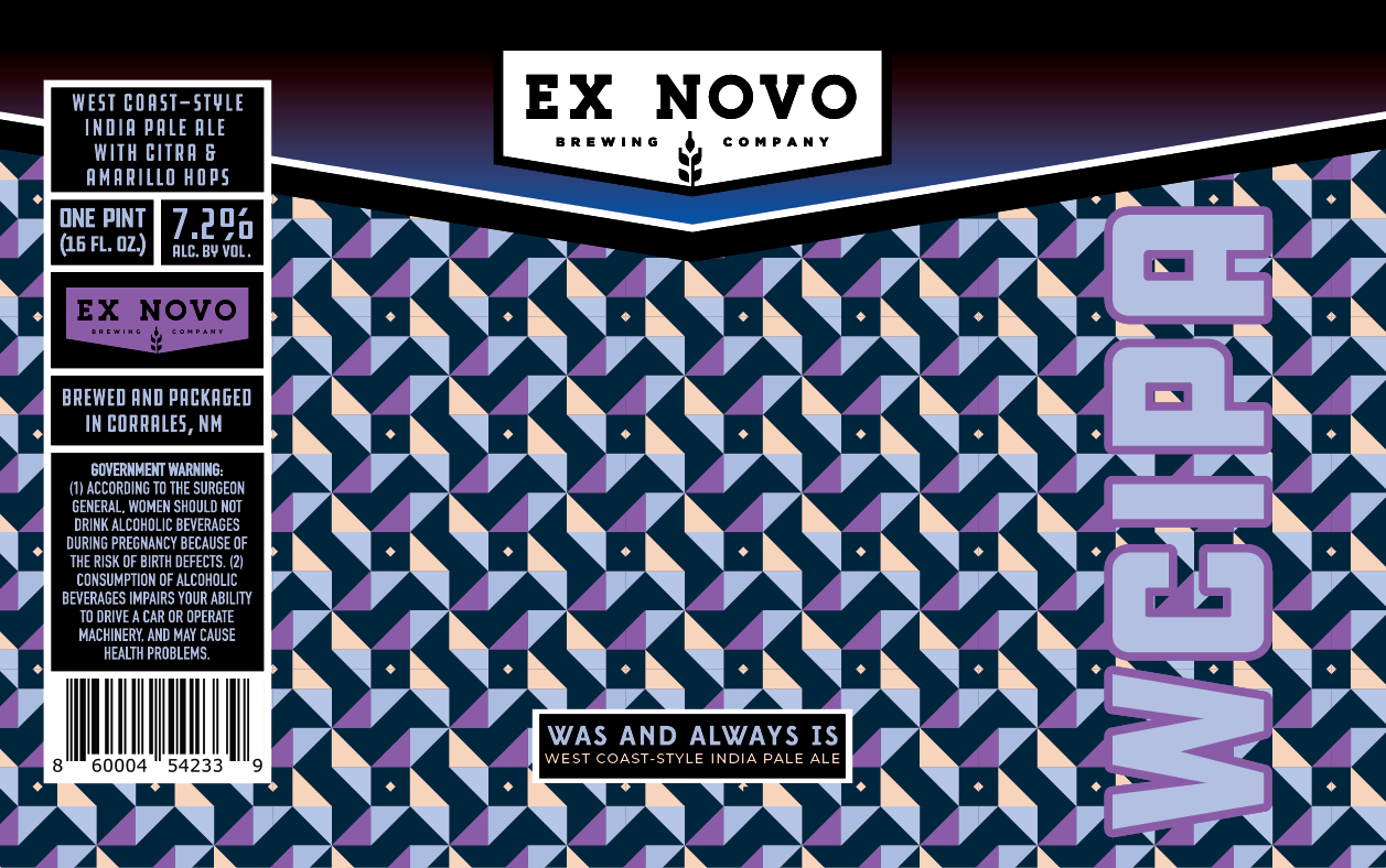 TABC label artwork for EX NOVO BREWING COMPANY WAS AND ALWAYS IS CAN