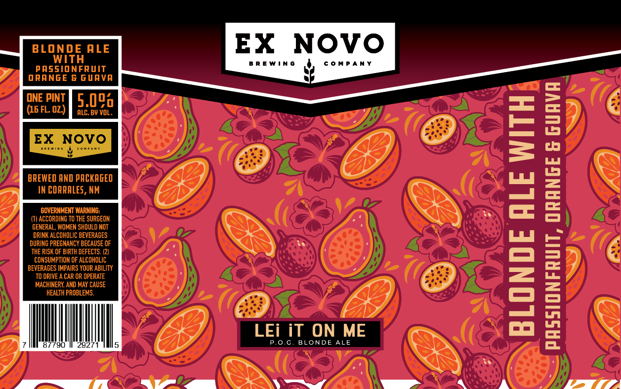 TABC label artwork for EX NOVO BREWING COMPANY LEI IT ON ME CAN