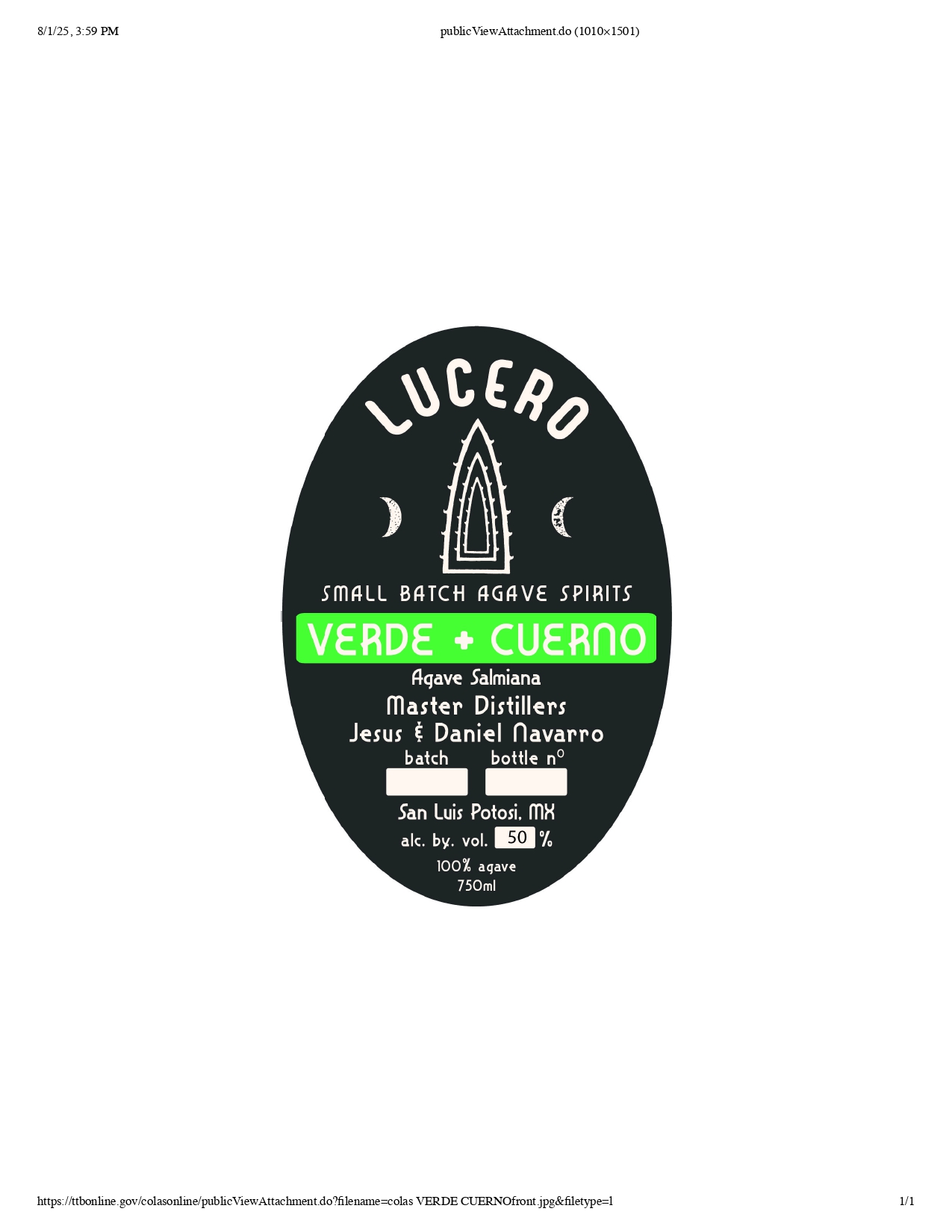 TABC label artwork for LUCERO - Verde + Cuerno