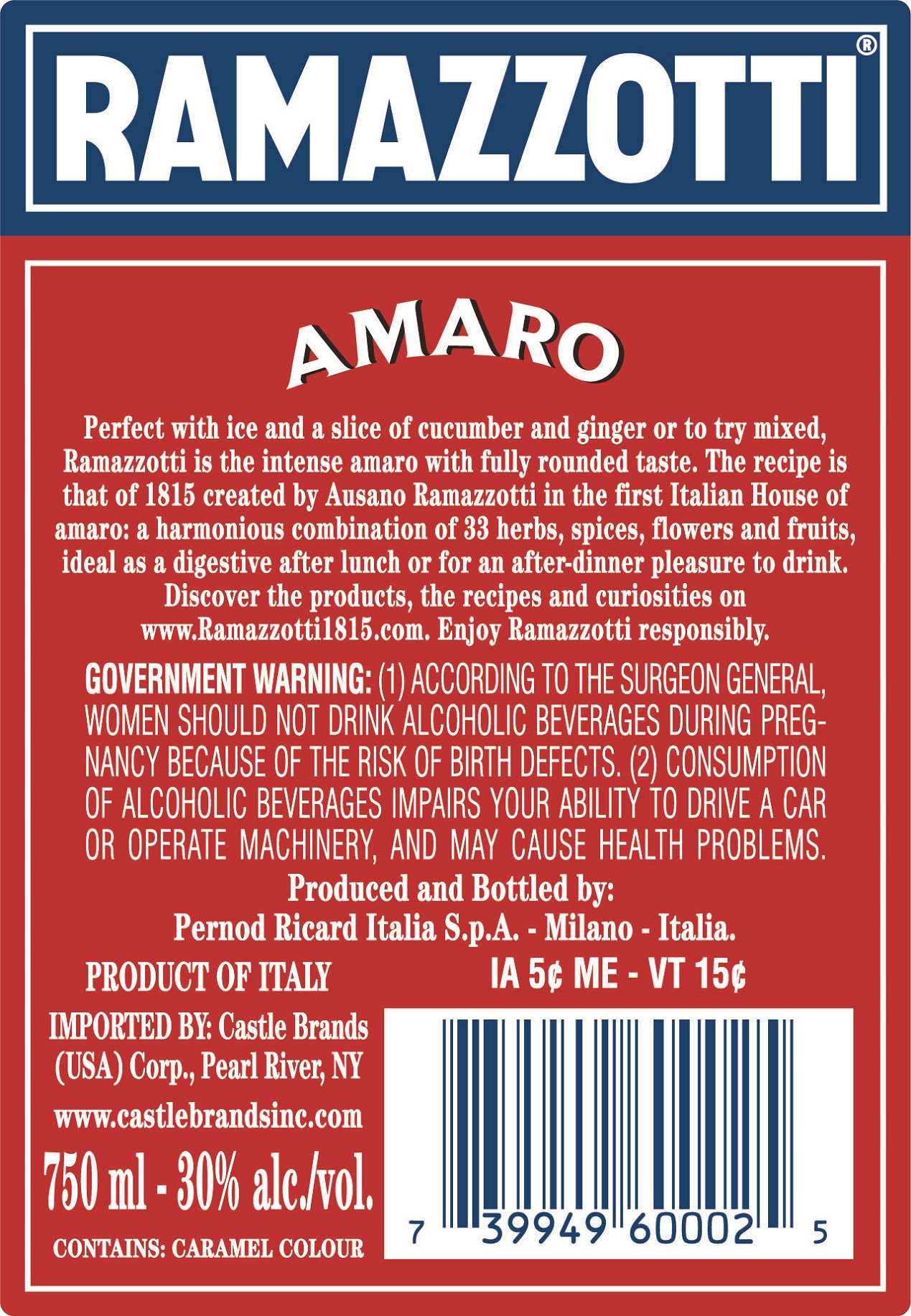 TABC label artwork for Ramazzotti Amaro