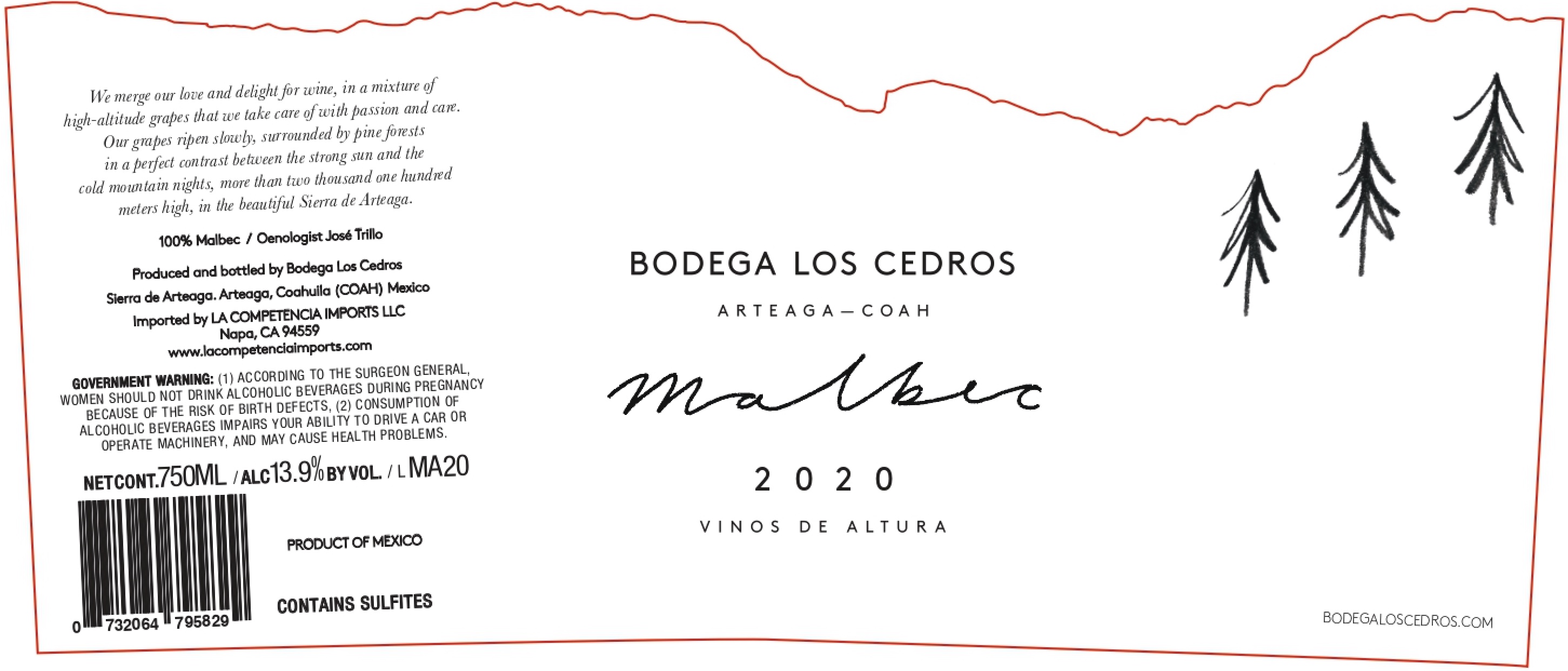 TABC label artwork for Bodega Los Cedros Malbec