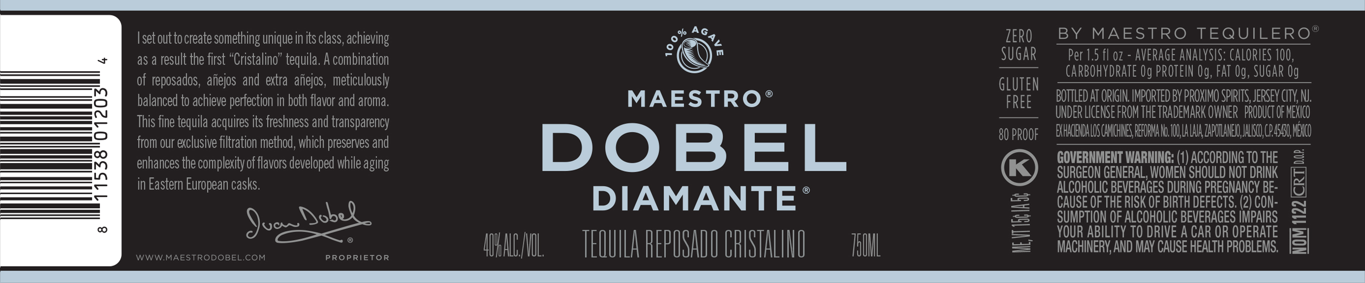 TABC label artwork for Maestro Dobel Diamante Reposado Cristalino
