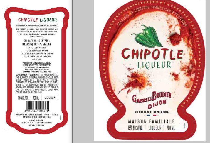 TABC label artwork for Gabriel Boudier Dijon Chipotle Liqueur