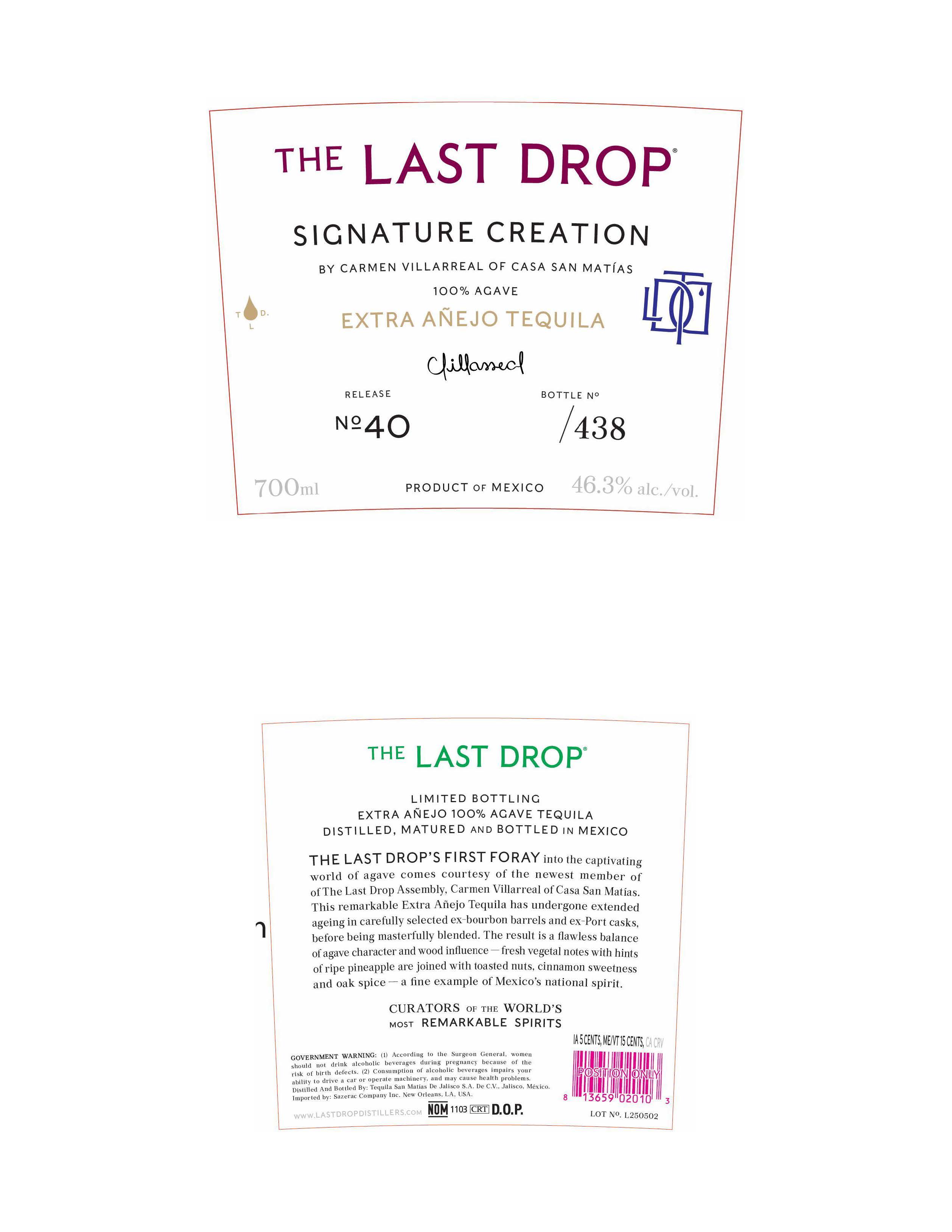TABC label artwork for The Last Drop Release No. 40 Extra Anejo Tequila 700ml