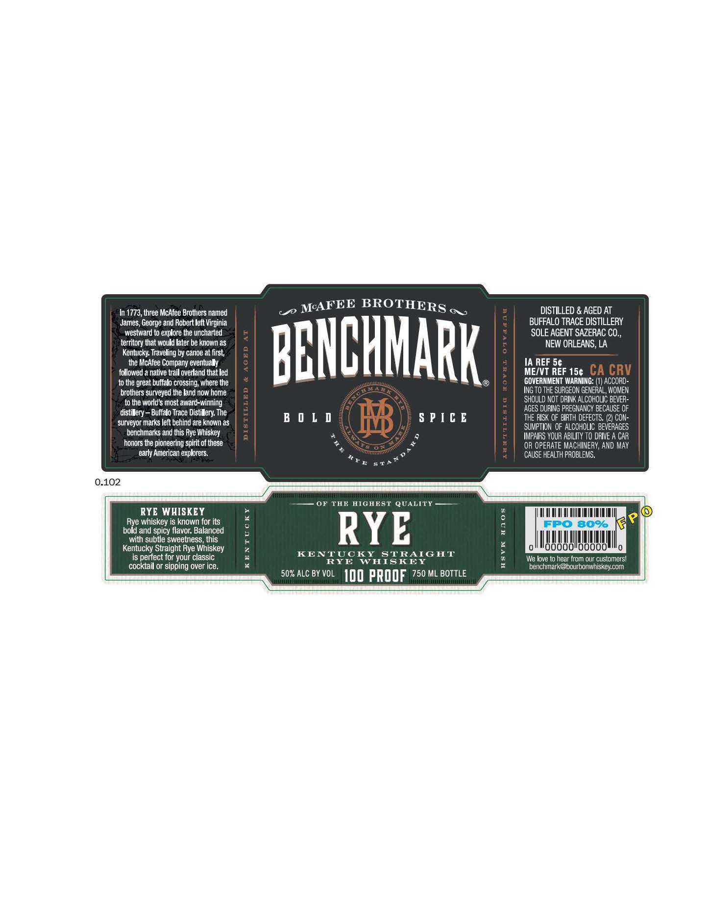TABC label artwork for Benchmark Rye 100 Proof
