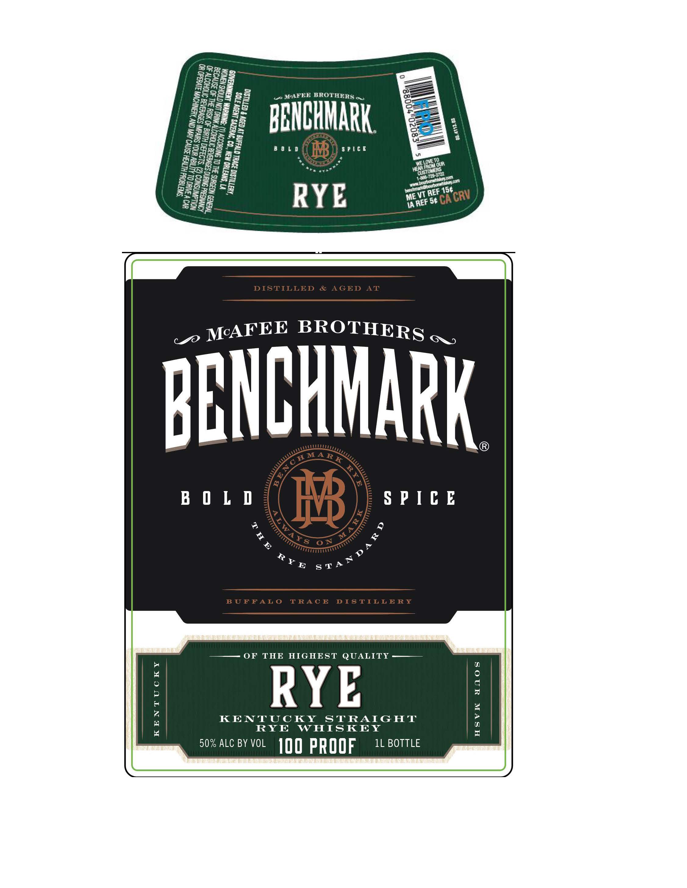 TABC label artwork for Benchmark Rye 100 Proof 1L