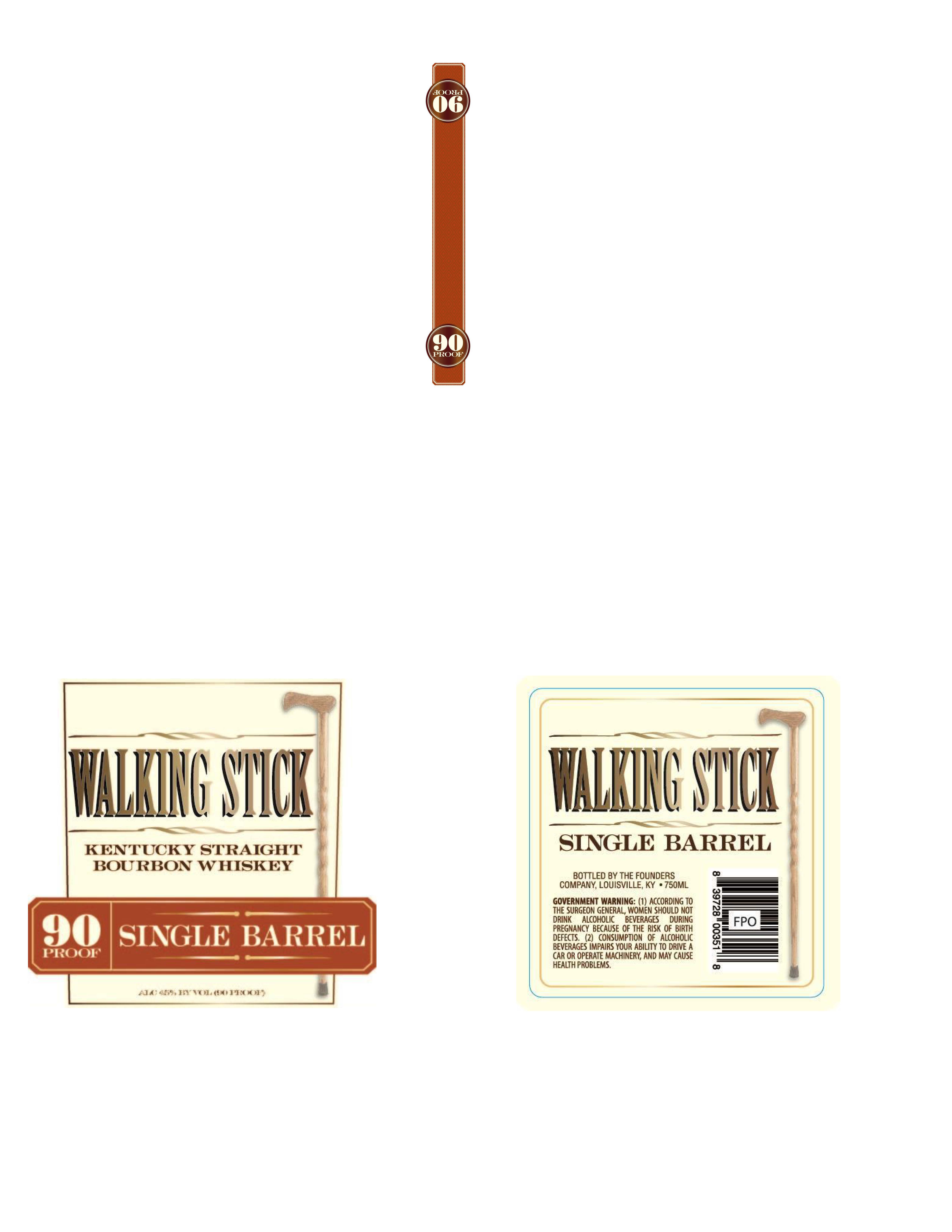 TABC label artwork for Walking Stick Single Barrel 90 Proof Kentucky Straight Bourbon Whiskey