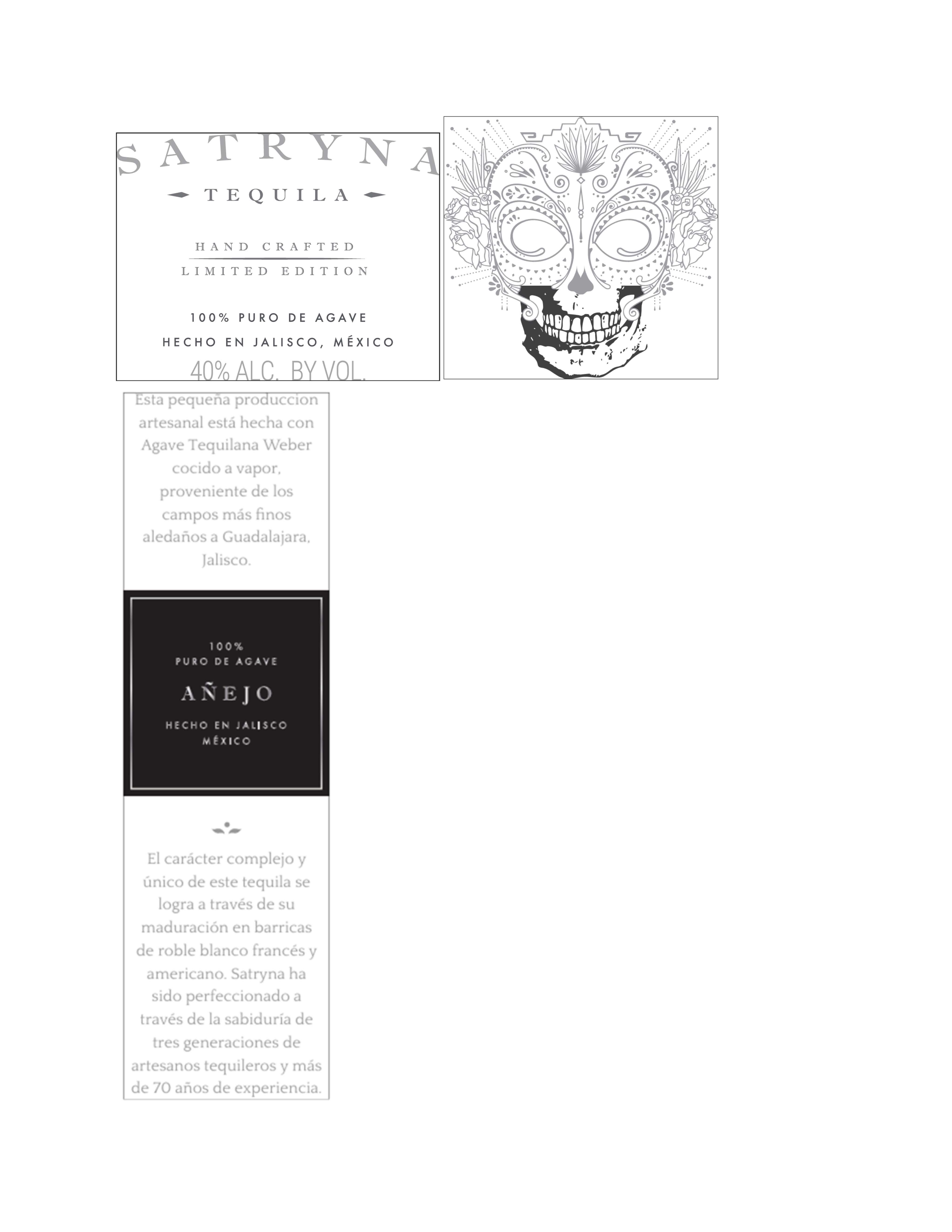 TABC label artwork for Satryna Anejo Tequila