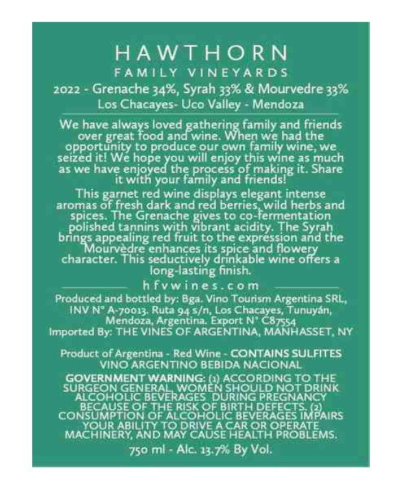TABC label artwork for HAWTHORN FAMILY VINEYARDS GRENACHE SYRAH MOURVEDRE