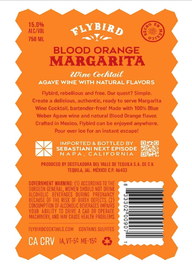 TABC label artwork for Flybird Blood Orange Margarita